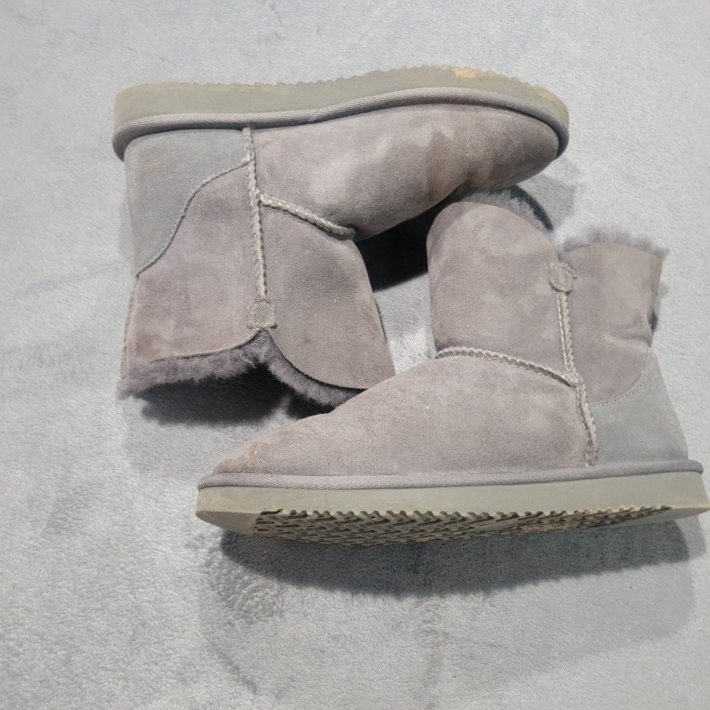 Member's Mark Short Sheepskin Boot Womens 7 Gray Australian Suede Ankle Cozy Fur